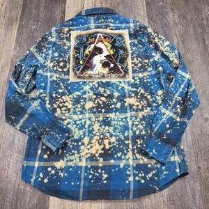 Def Leppard Hysteria Flannel Shirt Mens L Angry Minnow Bleach Distressed Band